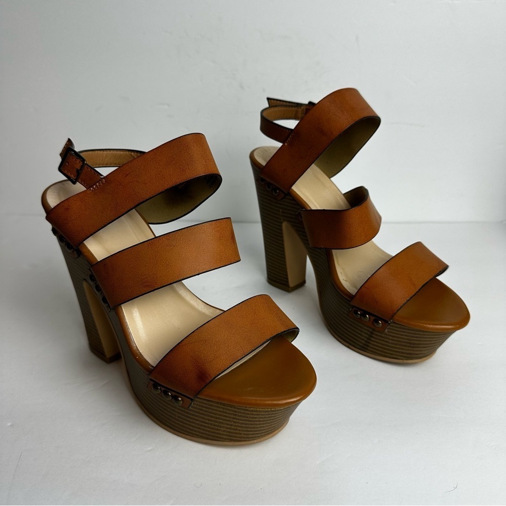 Just Fab Heathanne Platform Sandals Women's Size 9 EU 40 UK 7 Brown Shoes Strap - Picture 9 of 9